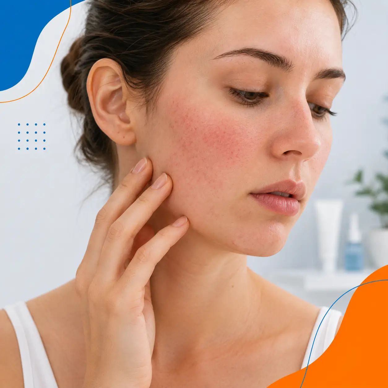 Mujer con piel sensible y enrojecimiento en el rostro